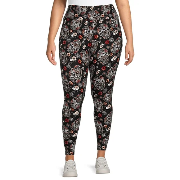 Terra & Sky, Pants & Jumpsuits, New Terra Sky Womens Sugar Skull Spider  High Rise Plus Size Fitted Leggings